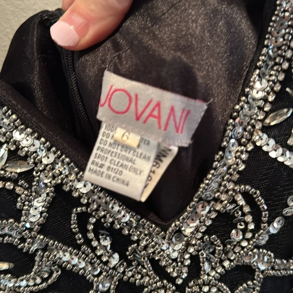 Jovani Black and Silver Embellished Sequin and Beaded Cocktail Dress 6